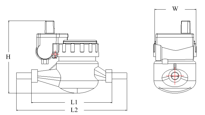 NB-IoT無線(xian)遠傳水表外形(xing)尺寸圖